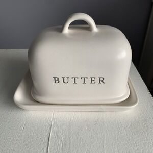 Large Crofton Soft White Farmhouse Cream Butter Dish‎ Porcelain Neutral
